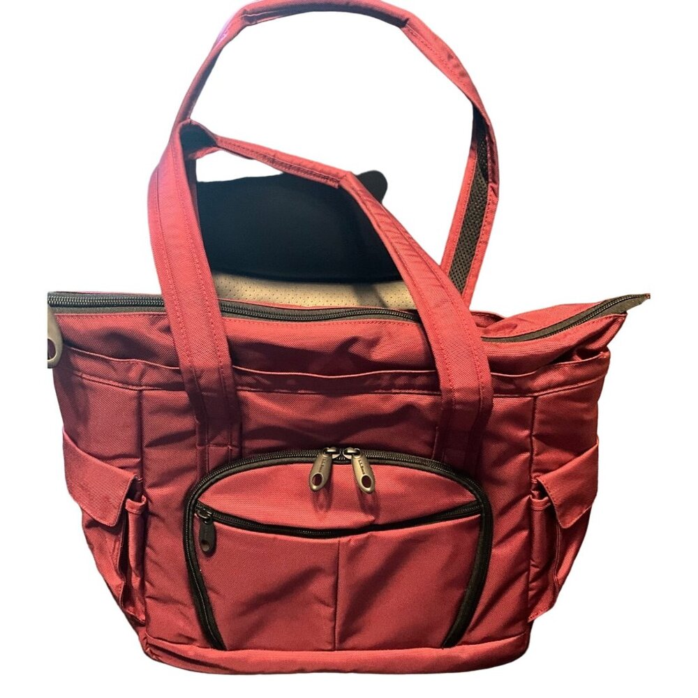 L.L.Bean Maroon Nylon Zip Tote‎ Computer Bag With Multiple Pockets